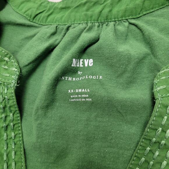 Maeve Anthropologie green flutter cap sleeve top blouse V neck stitched - Picture 5 of 8